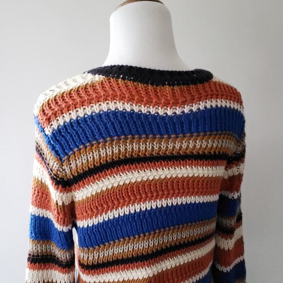Mo : Vint Open-Knit Sweater Striped Crew Retro Striped Acrylic Women Large - Picture 5 of 10